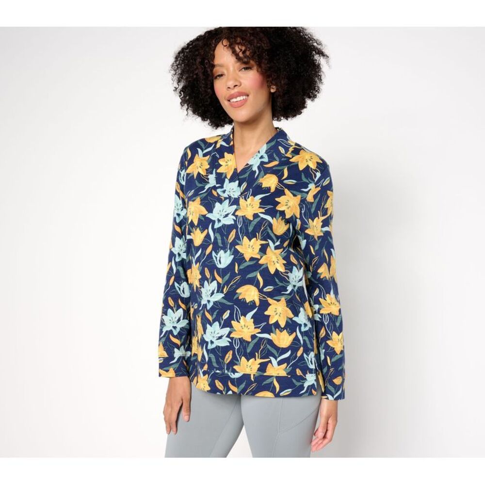 Splendid Women's Top Sz L Denim & Co. Active Cozy Cotton Multi-colored